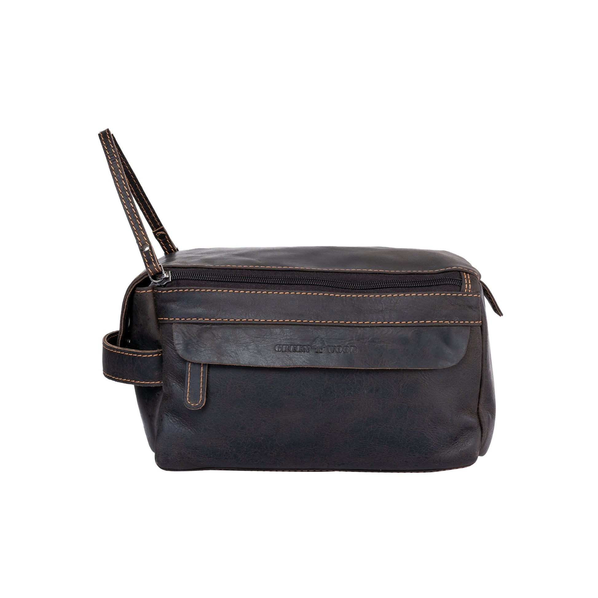 Leather Travel Wash Bag Calgary Brown - Greenwood Leather