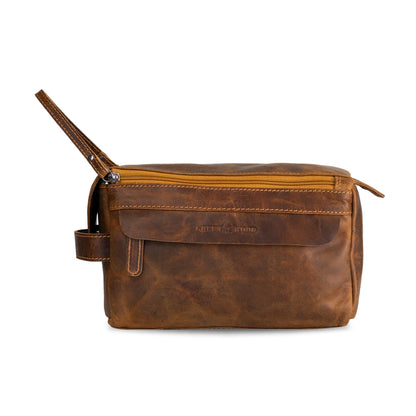 Leather Travel Wash Bag Calgary Camel - Greenwood Leather