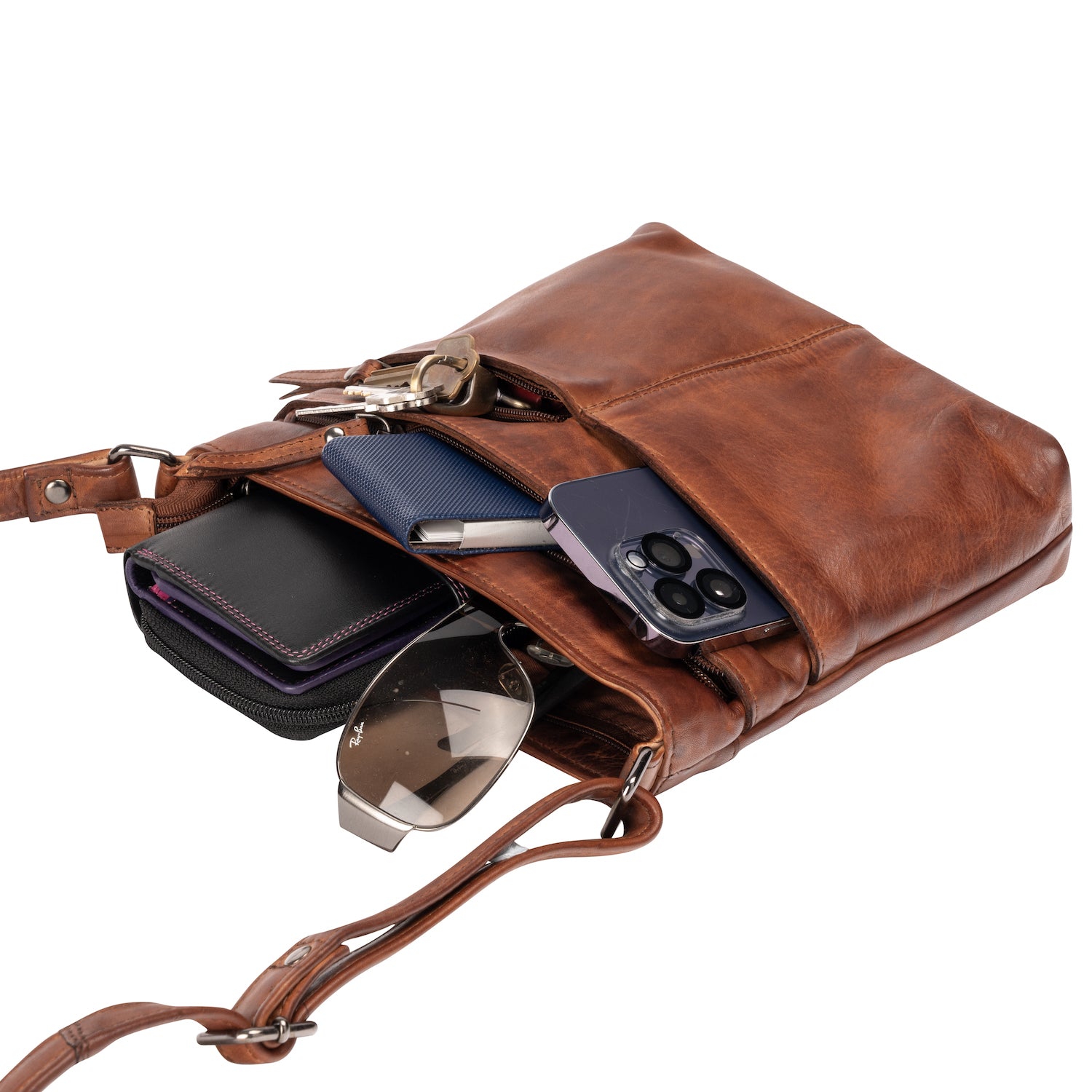 Leather Shoulder Bag Cognac - Greenwood Leather