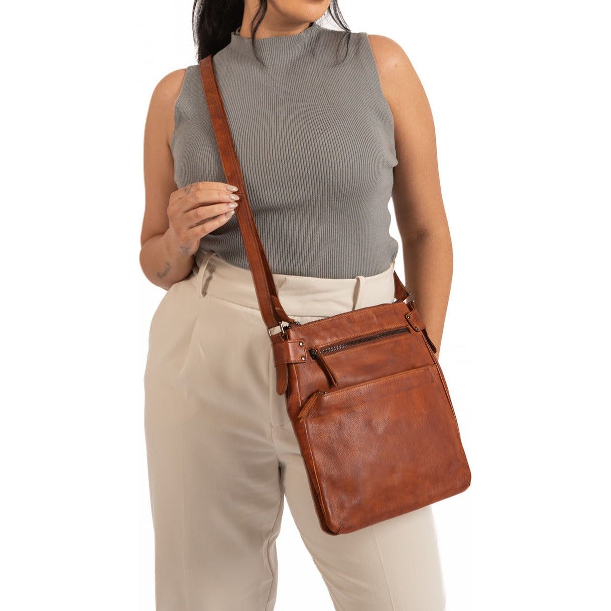 Leather Shoulder Bag Robbie - Cognac - Greenwood Leather