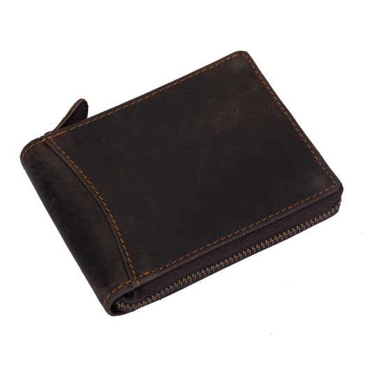 RFID wallet - Zip Around Wallet Buffalo - Brown - Greenwood Leather