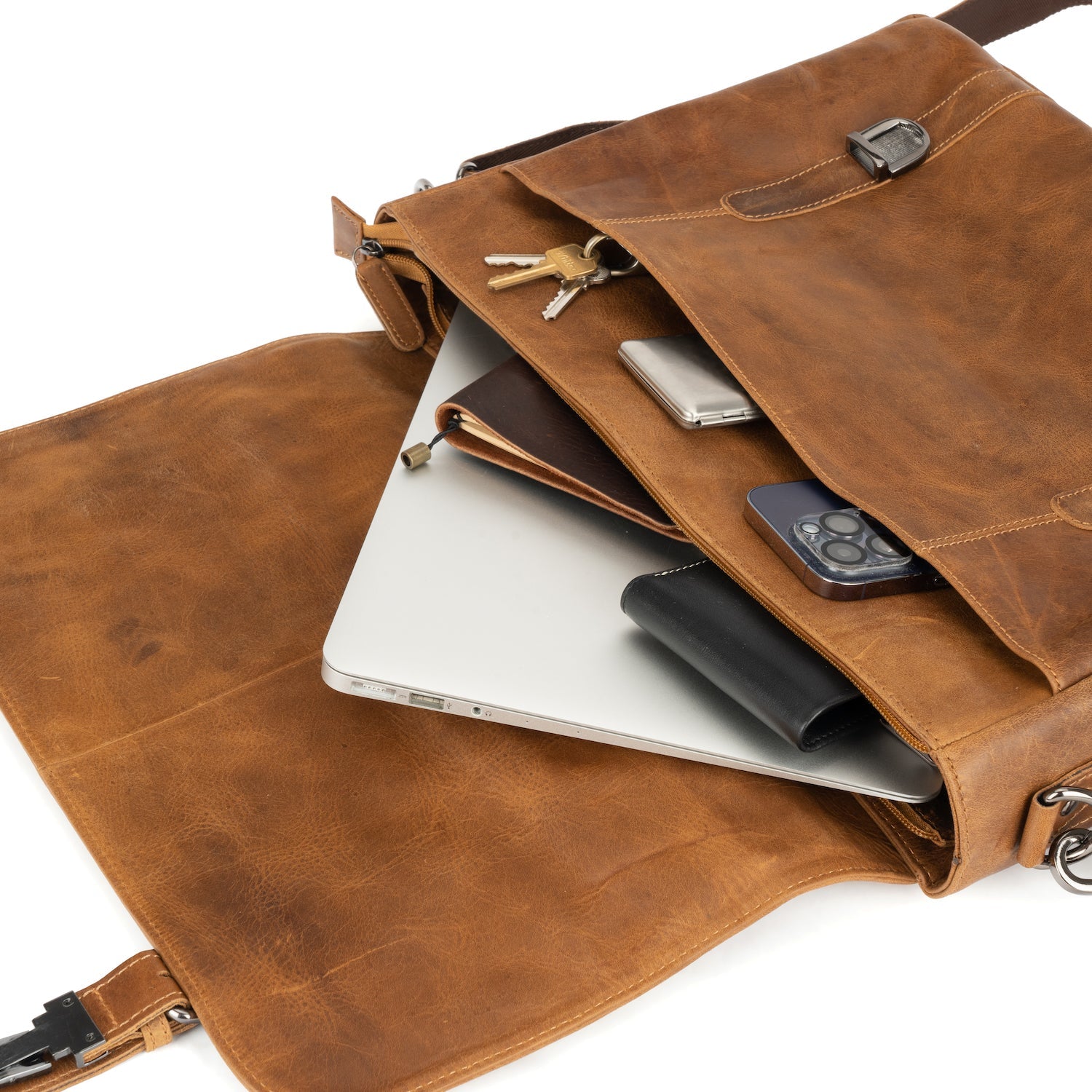 Leather Laptop Bag Portland - Camel - Greenwood Leather