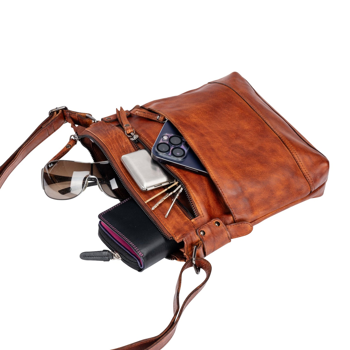 Leather Shoulder Bag Nora - Cognac - Greenwood Leather