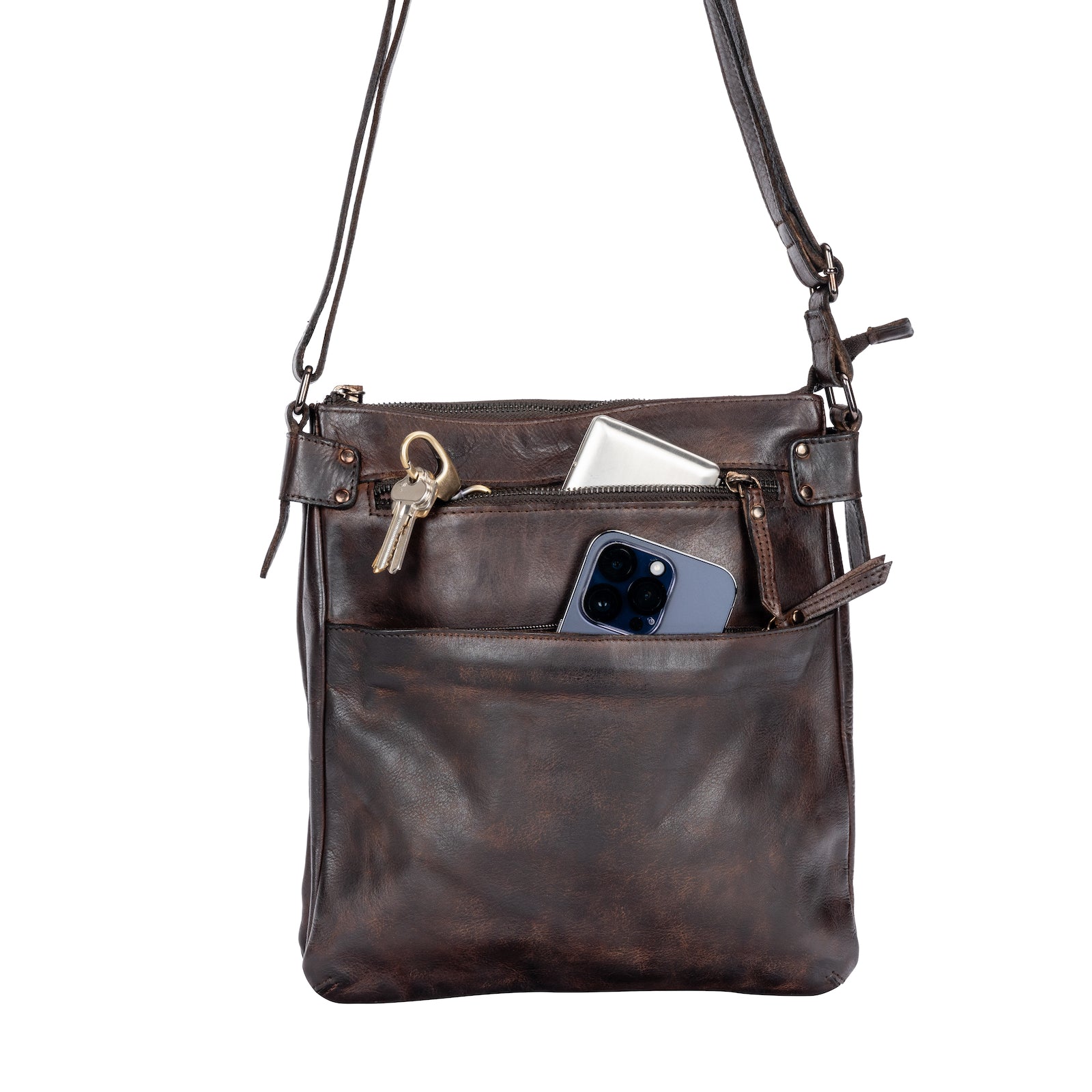 Leather Shoulder Bag Robbie - Brown - Greenwood Leather