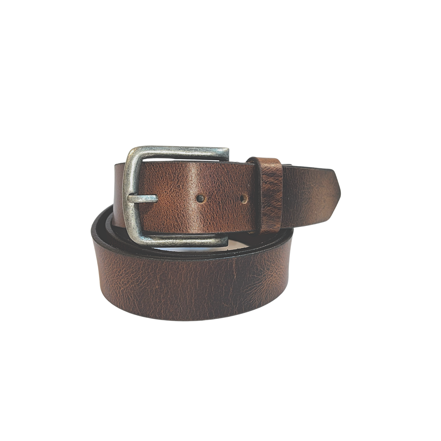 Leather Brown Belt with Vintage Silver Buckle - S - Greenwood Leather