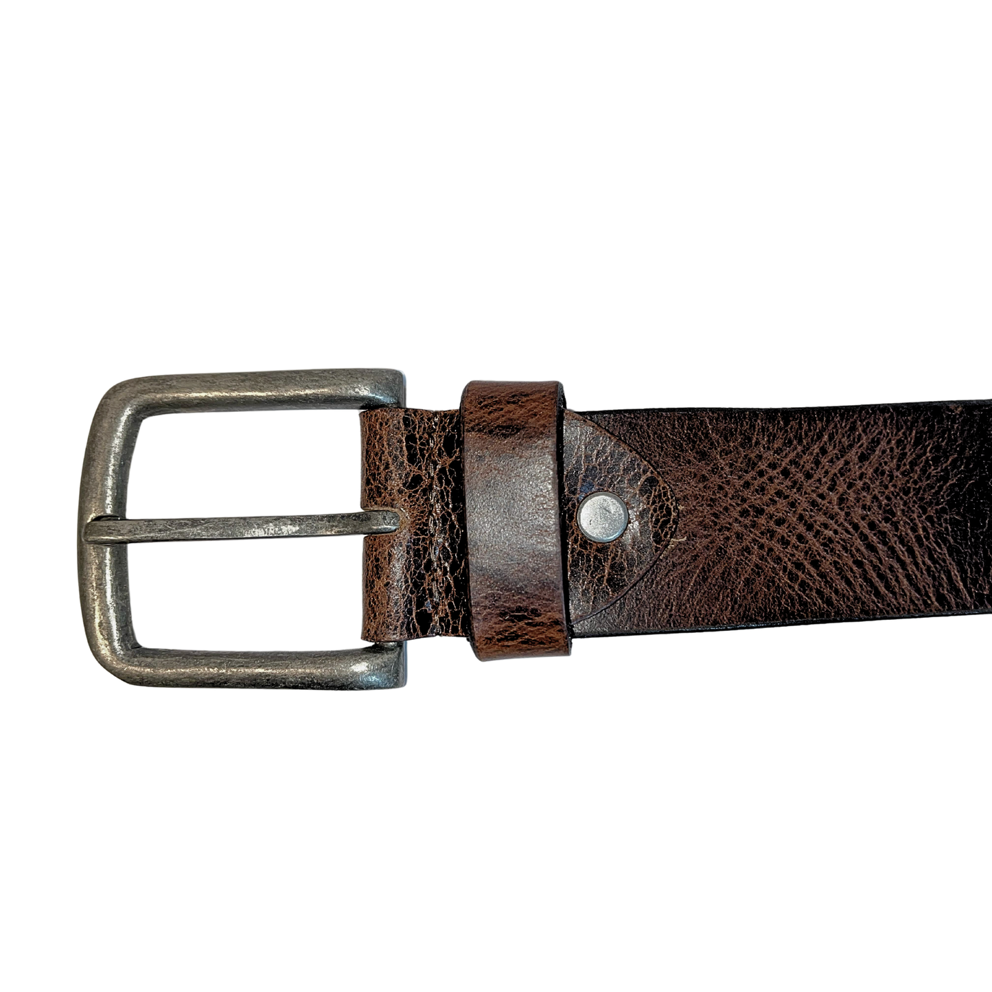 Leather Brown Belt with Vintage Silver Buckle - M - Greenwood Leather