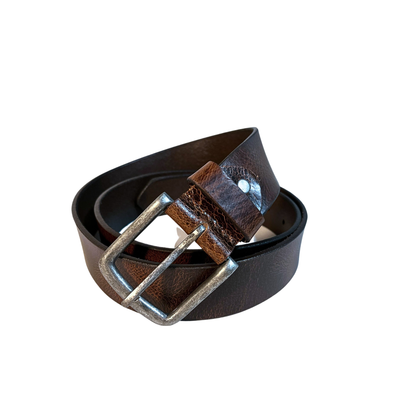 Leather Brown Belt with Vintage Silver Buckle - S - Greenwood Leather